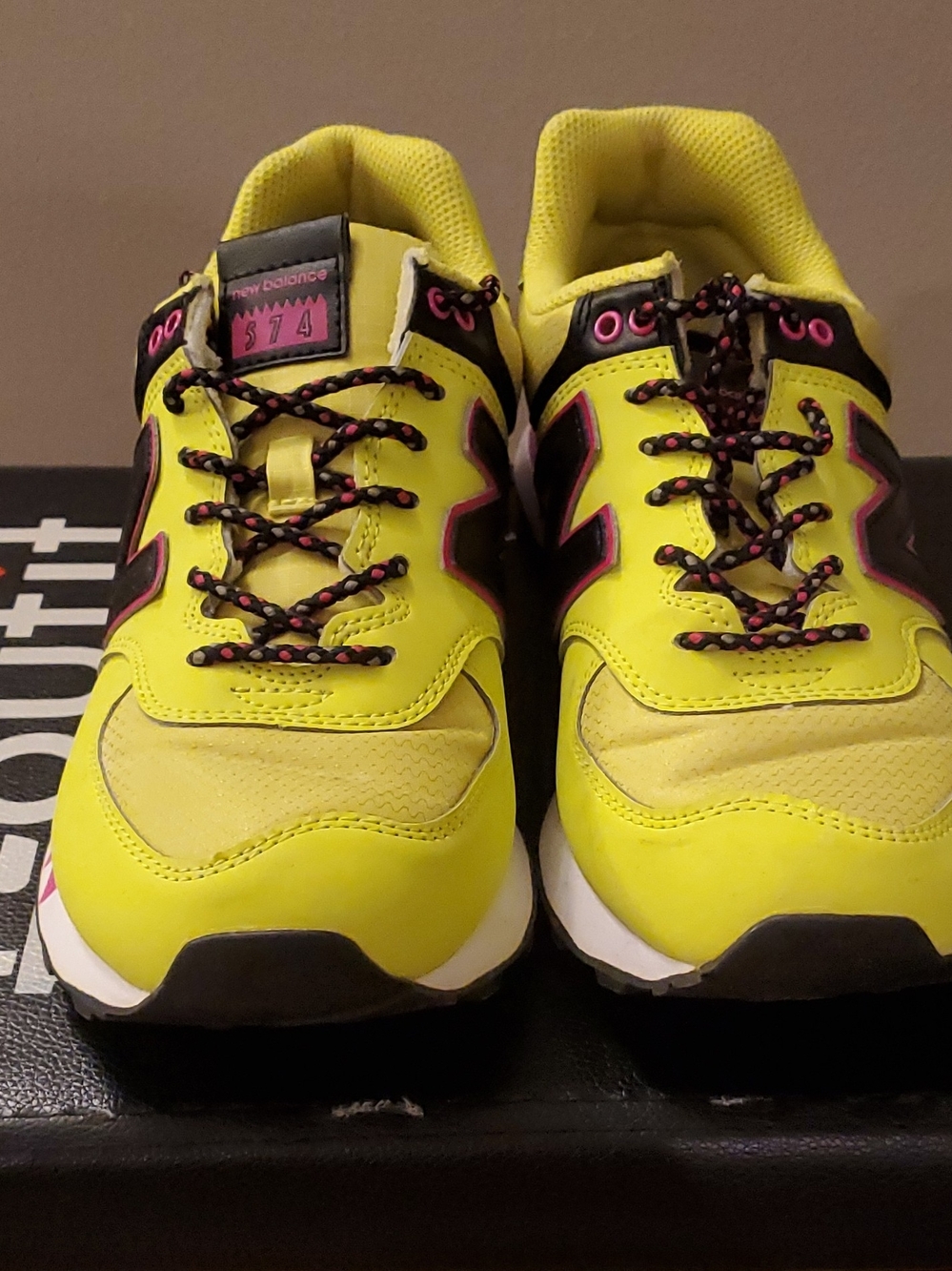 New Balance Women's Neon Yellow Athletic Sneakers with Black & Pink Accents